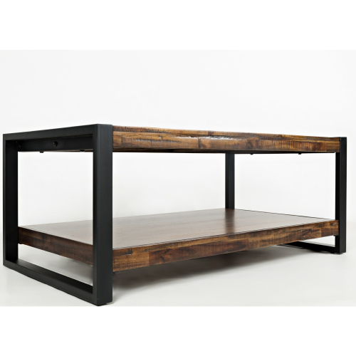 Loftworks Cocktail Table in Warm Distressed Wood with Square Steel Legs